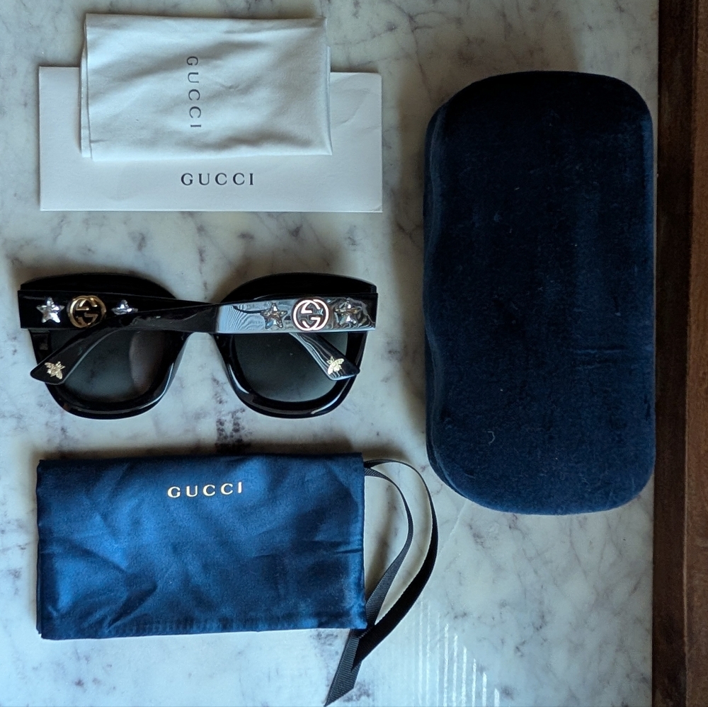 Gucci Black Sunglasses with Gold Accents - Picture 8 of 9